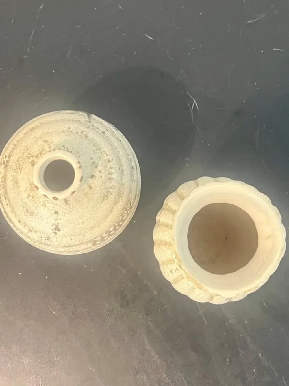 Pair of Vintage Studio Pottery Vases with Palm Tree Motif and Crackle Glaze